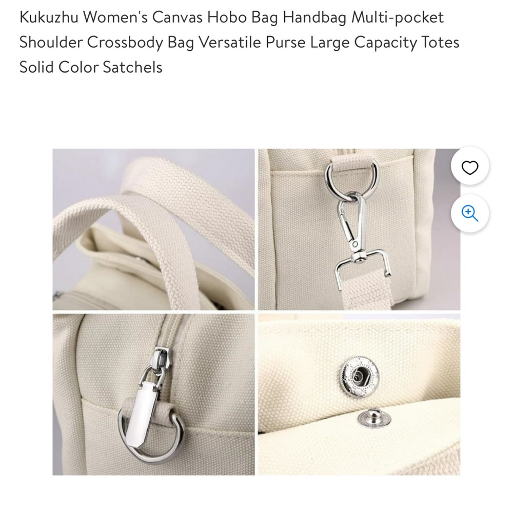 Canvas Hobo Bag for Women Handbag Multi-pocket Shoulder Crossbody Bag NWT - Picture 3 of 9